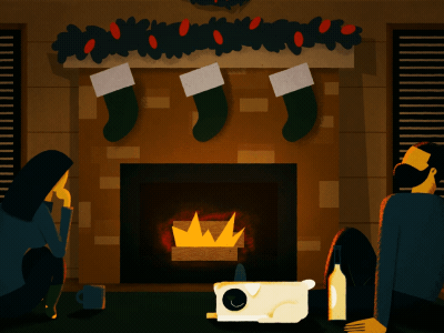 Yule Log 2d animation holidays illustration yule log