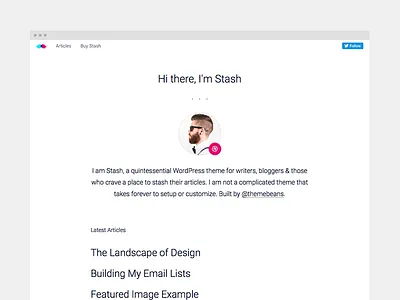 Stash blog freelance freelancer minimal newsletter personal blog simple theme wordpress