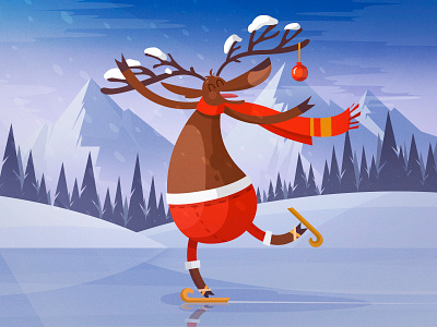 Happy Holidays! deer fireart fireart studio flat ice illustration skates snow