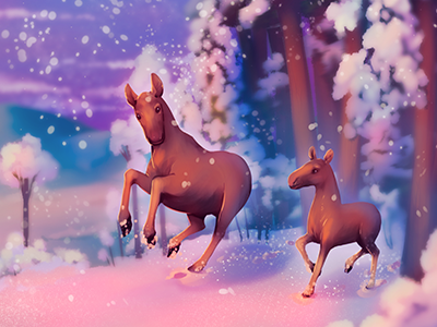 Winter run animal forest moose snow