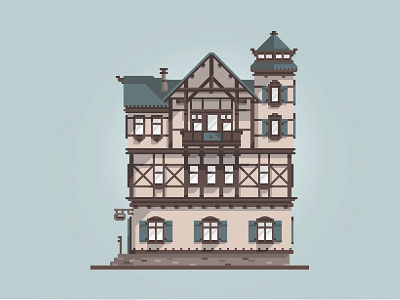 old tavern beer flat design geometric house retro tavern tower