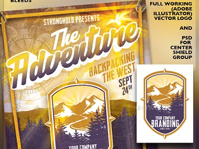 Outdoor Adventure Flyer Promo Kit adventure aged climbing clouds distressed evergreen getstronghold great outdoors grunge halftones hike hiking