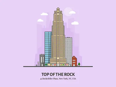 Top of the Rock building flat illustration purple rockefeller top of the rock