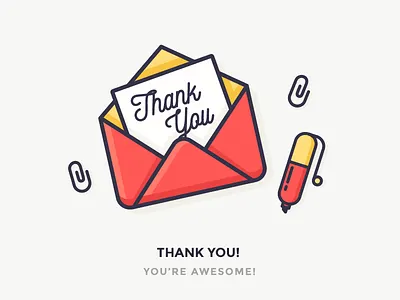 Thank You! clip envelope greetings icon illustration letter outline paperclip pen postcard thank you writing