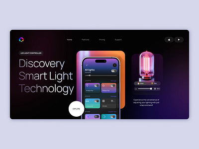 Led Light Controller ai animation creative landing page mobile app motion graphics product design smart home smart light ui ui ux ux video web app website wed design