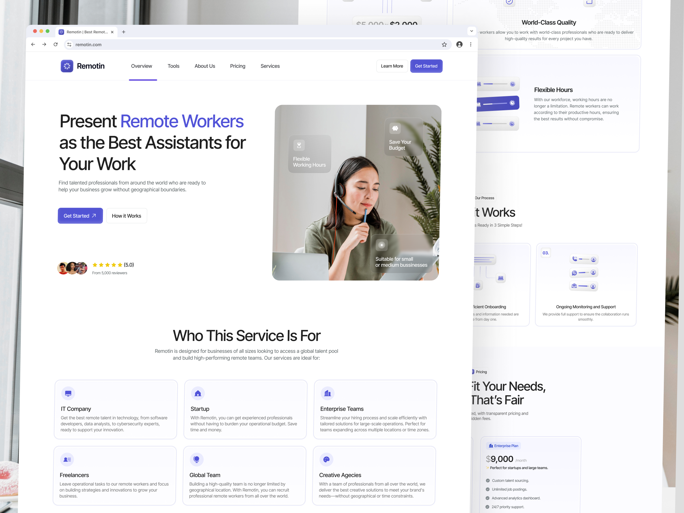 Remotin - Remote Worker Service Provider Landing Page branding budget saving clean design design designers global remote worker landing page light mode design programmer remote remote worker services providers typography ui ui design ui ux design ux website website design worker