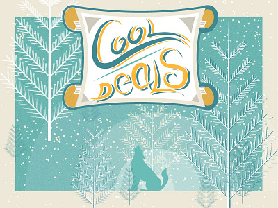 Cool Deals Postcard cold cool deals illustration postcard snow tree winter wolf