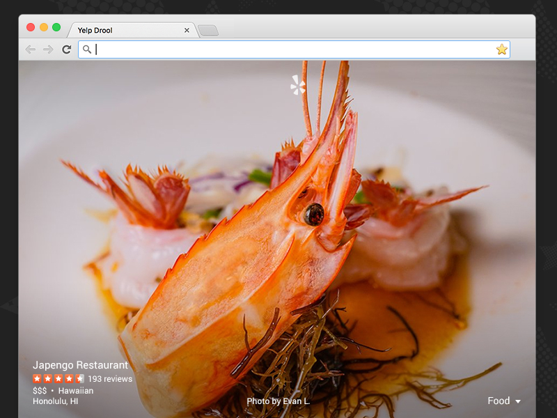 Yelp Drool chrome extension food photos