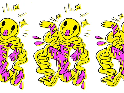 Smiley Guts death gore guts happy illustration intestine magenta running smile smiley face sparkles yellow