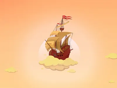 Flying Ship clouds flying illustration ship sunset