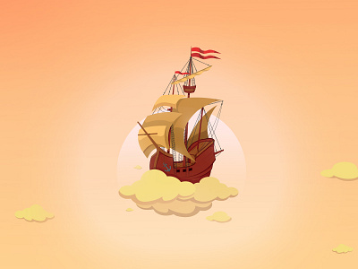 Flying Ship clouds flying illustration ship sunset