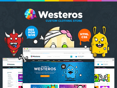 Westeros Custom Clothing Responsive HTML Template clothing cute ecommerce fashion html kids monster shop store ui ux web