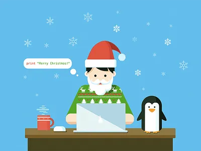 Christmas Card for IT christmas cup infographics macbook penguin person programming red hat snowing xmas