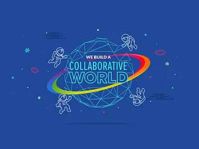We Build A Collaborative World astronaut collaborative illustration space world