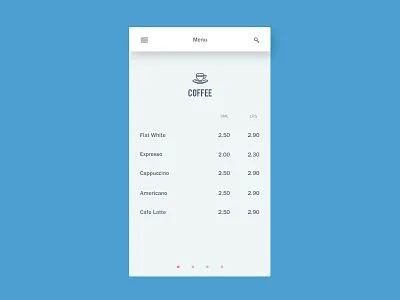Coffee Menu app clean coffee concept flat food interface menu mobile ui user interface ux