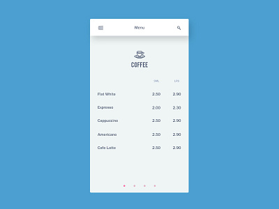 Coffee Menu app clean coffee concept flat food interface menu mobile ui user interface ux