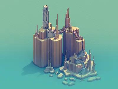 The Monument Island 3d fantasy illustration island isometric pixel pixelart voxel voxelart