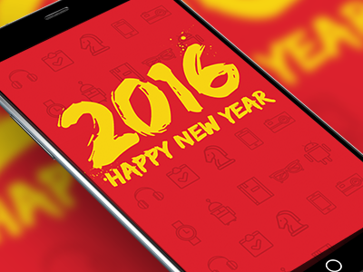 Happy New Year app happy pop red ui yellow