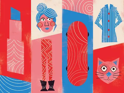 Side Shop cat clothes illustration lipstick pattern skateboard