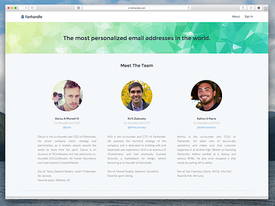 Fanhandle About Page 2014 company fanhandle idea iteration