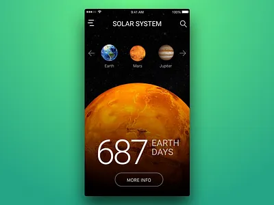 4th Week (Saturday) - Space App app earth free jupiter mars mobile rondesign sketch themeforest ui