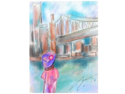 Brooklyn Bridge bridge brooklyn bridge city hat illustration new york tourist view