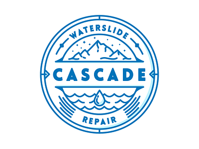 Cascade Waterslide Repair Badge badge blue cascade illustration line art logo mark mountain norway water