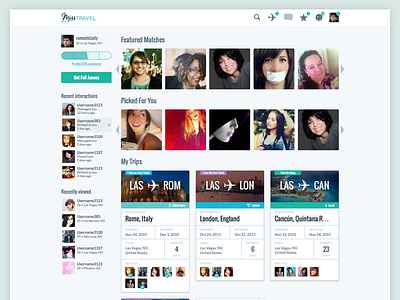 Member Dashboard cards dashboard dating misstravel mockup travel ui ux