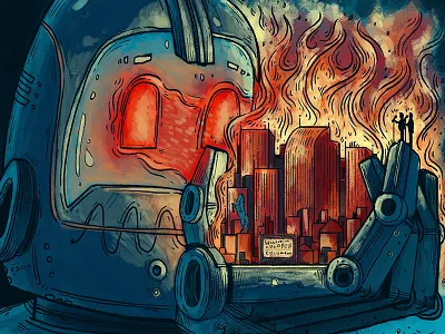 A Rather Large Angry Robot city denver drawing fire illustration photoshop robot