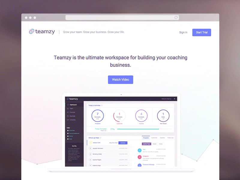 Teamzy - Landing Page crm customers desktop free trial landing page relationships sign up