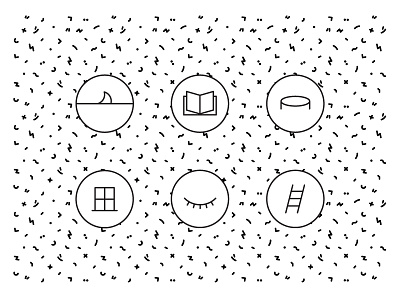 Only 6 things abstract book confetti drawing icons illustration ladder line art monochrome pattern shark window