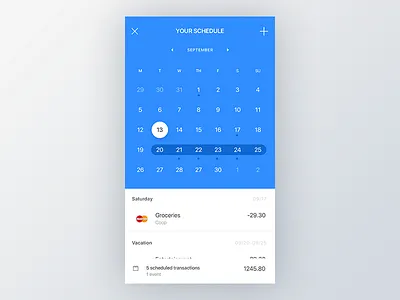 Scheduled transactions calendar finance flat timeline