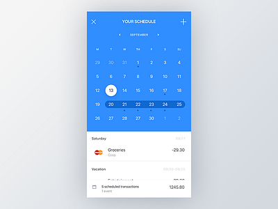 Scheduled transactions calendar finance flat timeline