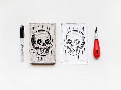 Lino drawing illustration ink lino print printing printmaking prints skull