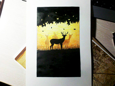 Deer animal deer forest illustration nature sunset