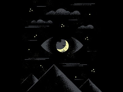 Untitled #1000 cloud eye eyeball grit illustration landscape moon mountain pyramid stars texture