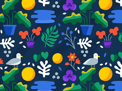 another wip color flat flowers illustration pattern plants seagull sun water wip