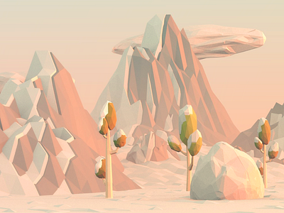 Low Poly Snow Landscape [WiP] 3d art blender clouds low poly render snow tree