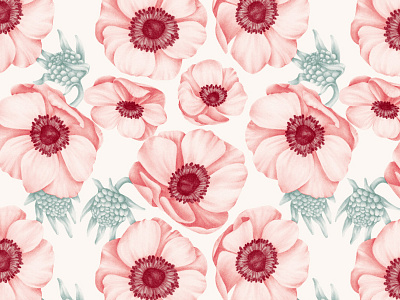 Anenomes - Graphite anenomes floral flower graphite pattern pencil poppies tile