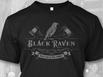 Black Raven Axe Label shirt america axe black raven drawing hand drawn illustration lumberjack retro texture type typography vintage