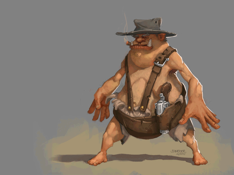 CowOgre - Creature Design blizzard character characterdesign conceptart cowboy fantasy illustration ogre painting portrait process wip