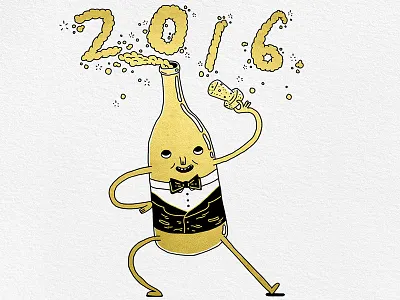 Happy 2016! 2016 bottle champaign cute drawing foil gold illustration leaf new years