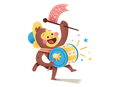 Happy 2016! 2016 band celebration drum happy monkey