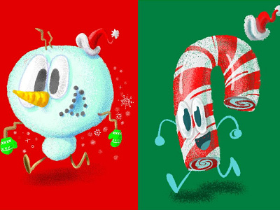 Holiday Cards: Snow man, Candy Cane cartoons christmas holidays