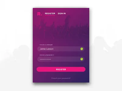 Sign In Widget concept form login modal music register ui widget