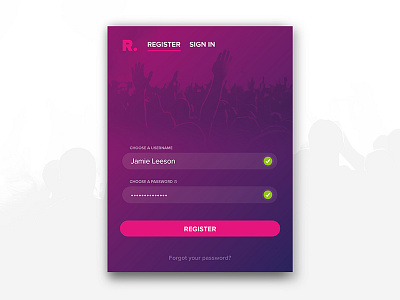 Sign In Widget concept form login modal music register ui widget