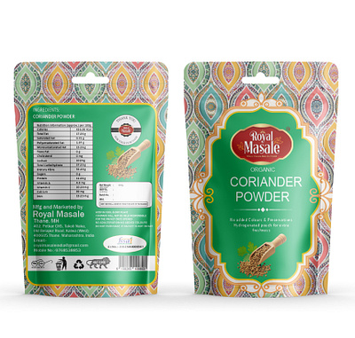 Coriander Powder Pouch Design box design brand design branding coriander powder coriander powder packaging coriander powder pouch design indian spices label design logo design mockup design mokup[ packaging packaging design pouch design product design spices packaging