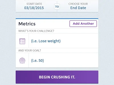 New Challange Page button clean date picker icon purple retina title ui ux ux design