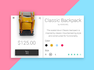 Product Card backpack bag buy card cart e commerce fashion interface minimal shop ui ux