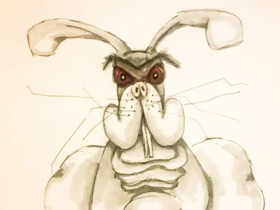 Evil Bunny cartoon character illustration marker pen mixed media pen and ink sketch
